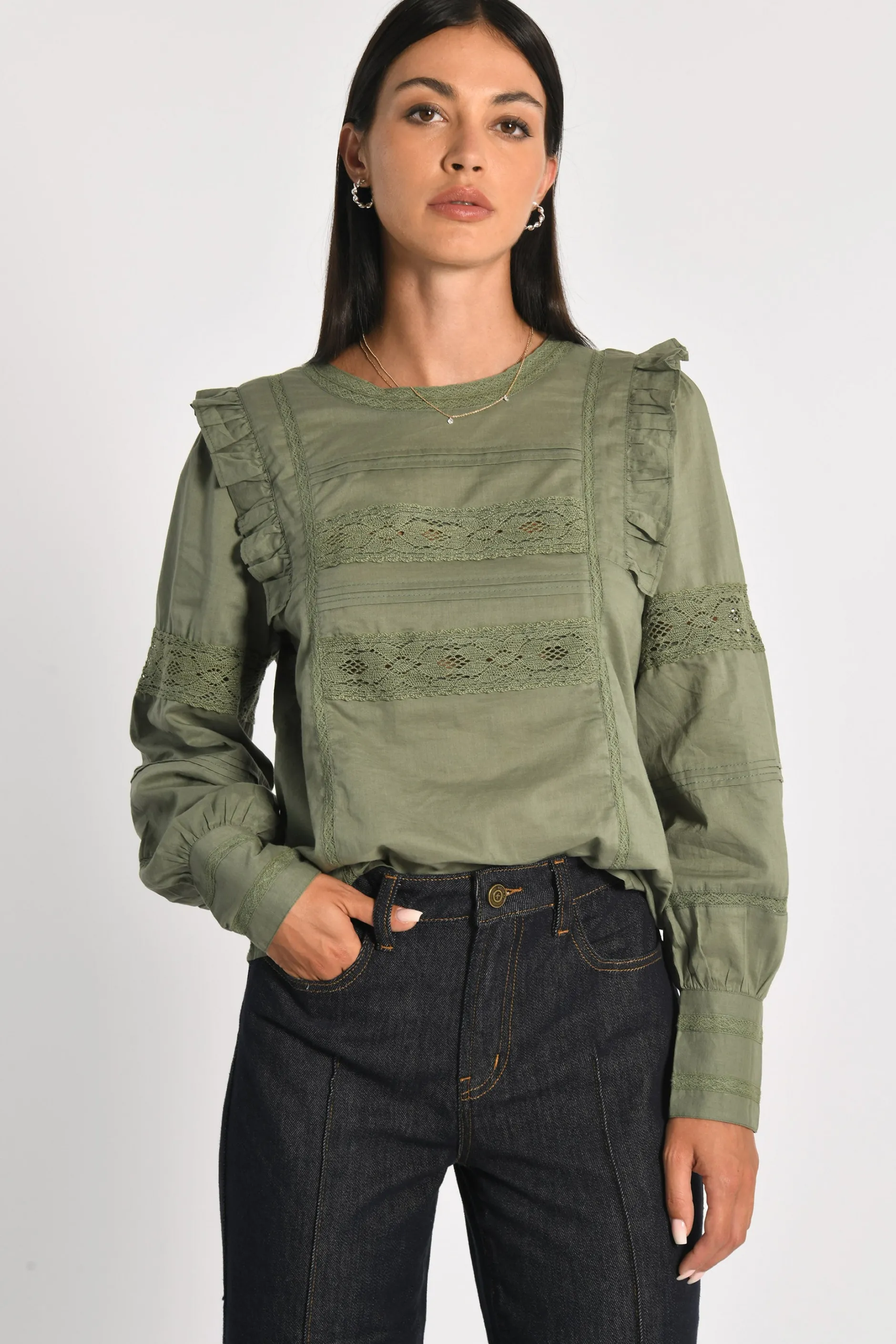 Online KOOKAÏ BLOUSE DENTELLE LEA Kaki