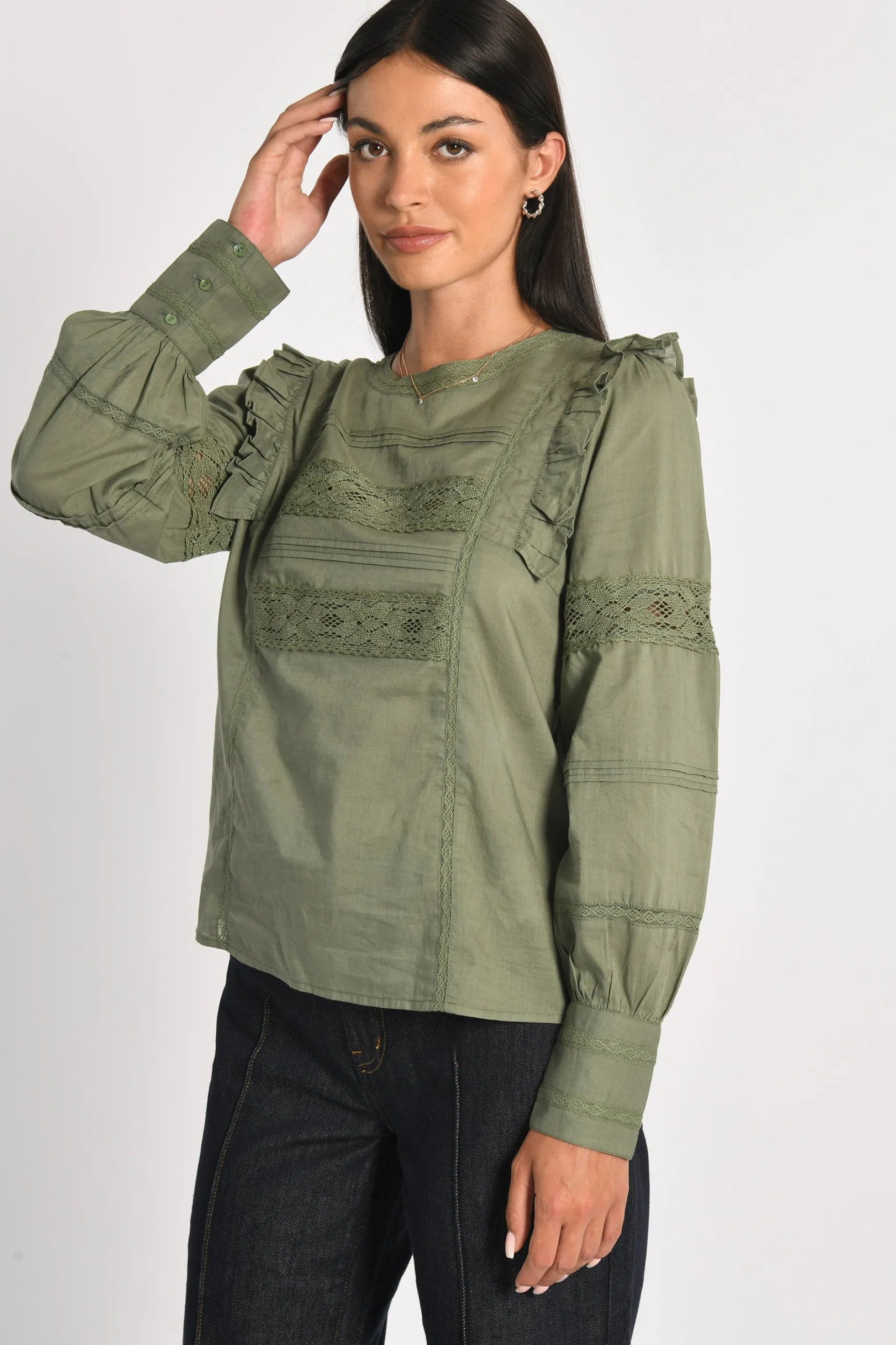 Online KOOKAÏ BLOUSE DENTELLE LEA Kaki