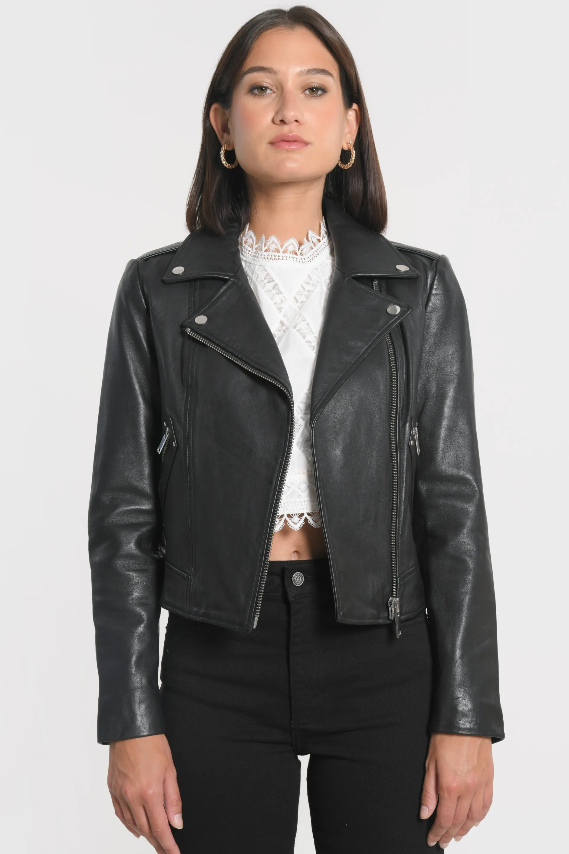 New KOOKAÏ BLOUSON PERFECTO CUIR ROCK Black