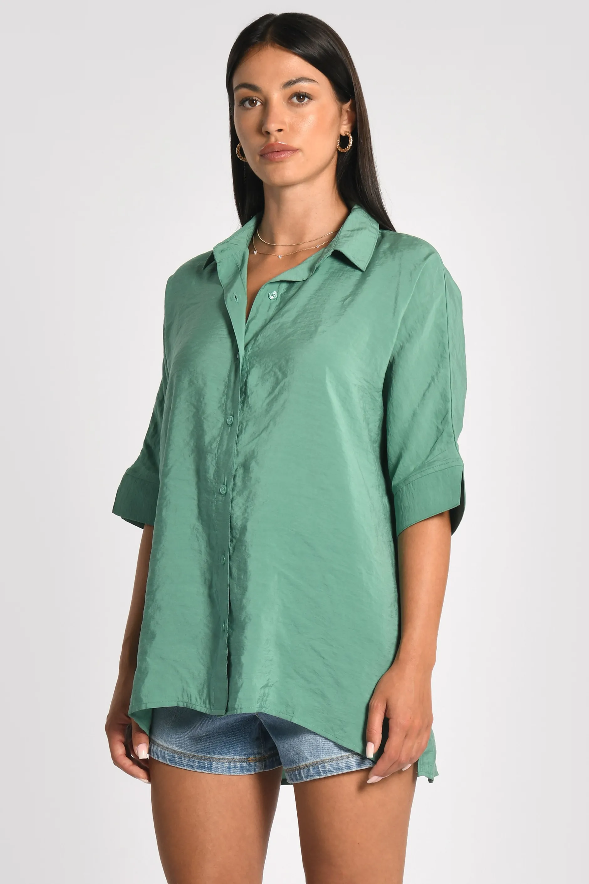 Discount KOOKAÏ CHEMISE OVERSIZED EFFET SOIE LILOU Emeraude