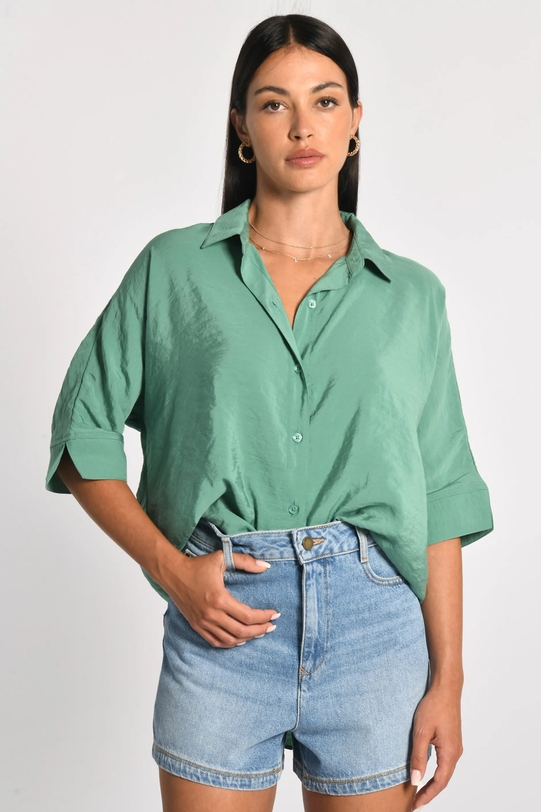 Discount KOOKAÏ CHEMISE OVERSIZED EFFET SOIE LILOU Emeraude