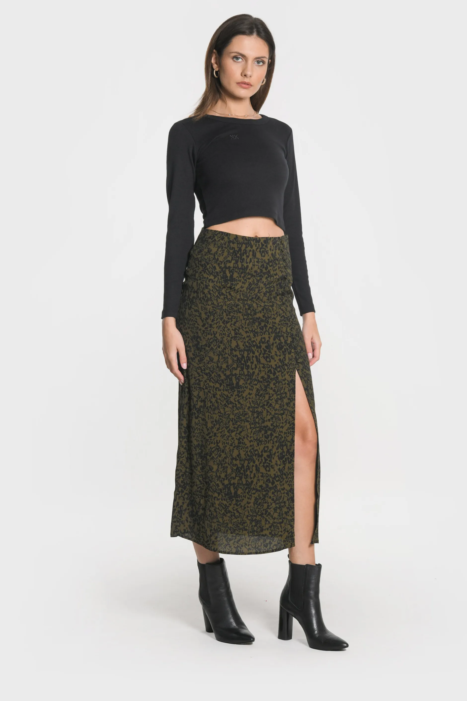 Fashion KOOKAÏ JUPE MIDI VITTORIA Kaki