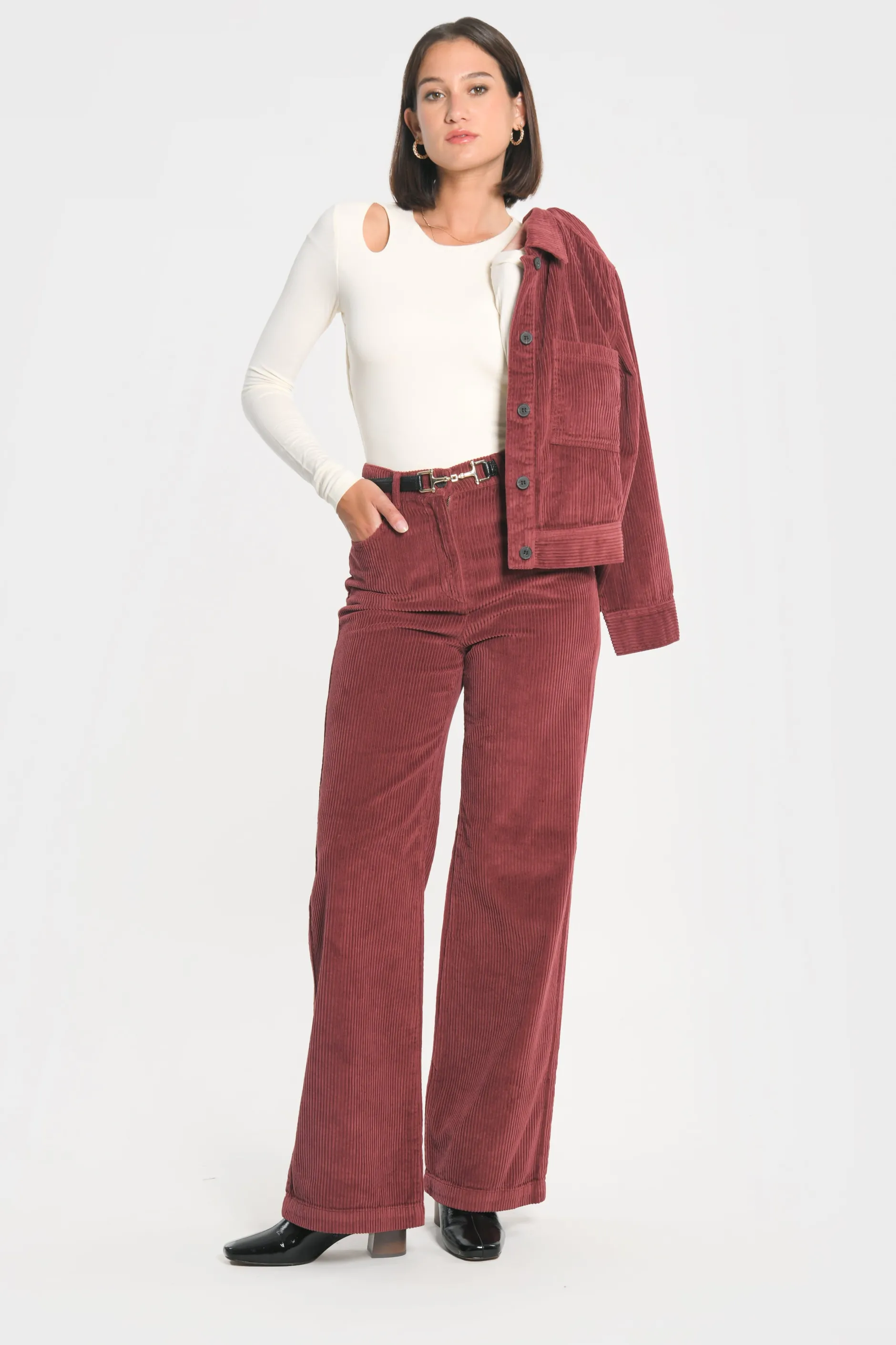 Clearance KOOKAÏ PANTALON FLARE VELOURS SUZANNE Bordeaux