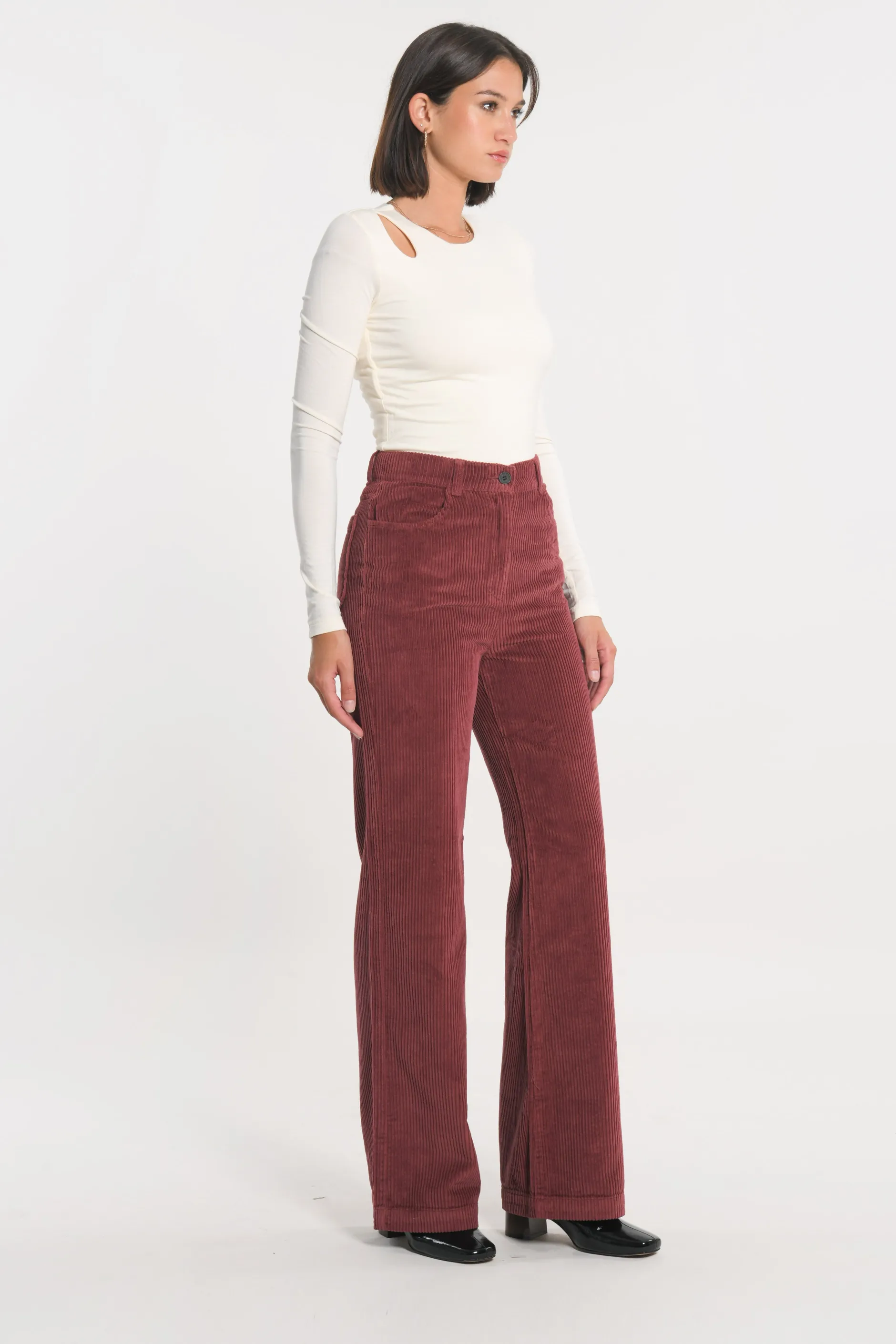 Clearance KOOKAÏ PANTALON FLARE VELOURS SUZANNE Bordeaux