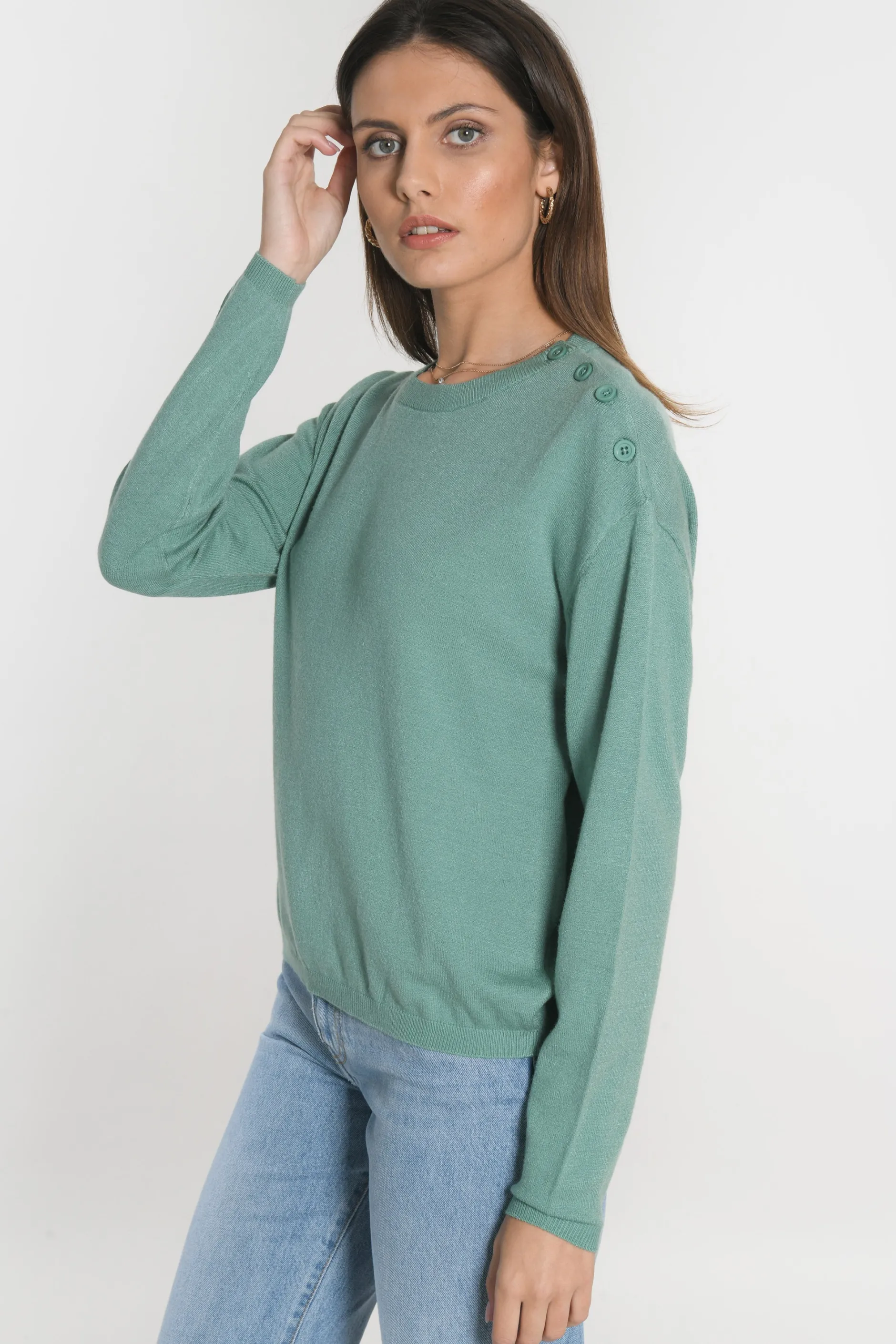 Hot KOOKAÏ PULL BOUTONNE NOLWENN NEPTUNE GREEN Neptunegreen