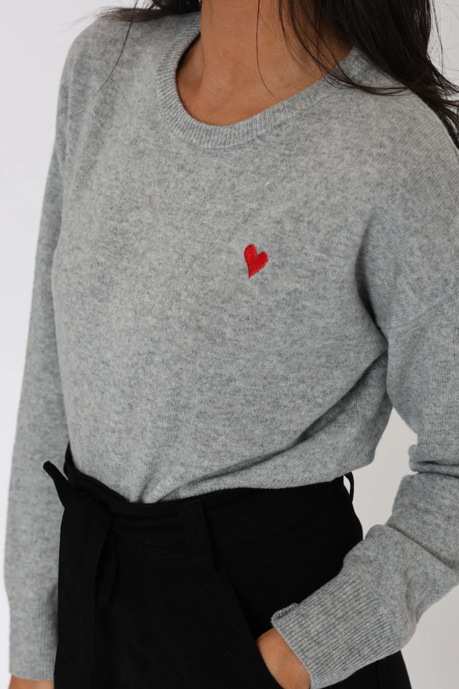 New KOOKAÏ PULL COEUR ANITA GRIS CHINÉ Grischine