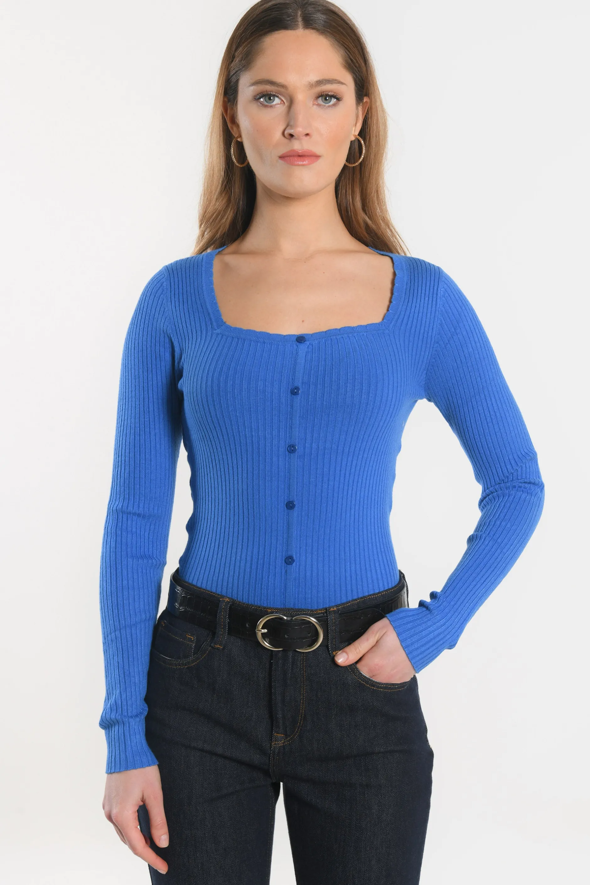 Shop KOOKAÏ PULL COL CARRE - ELISABETH - Cobalt
