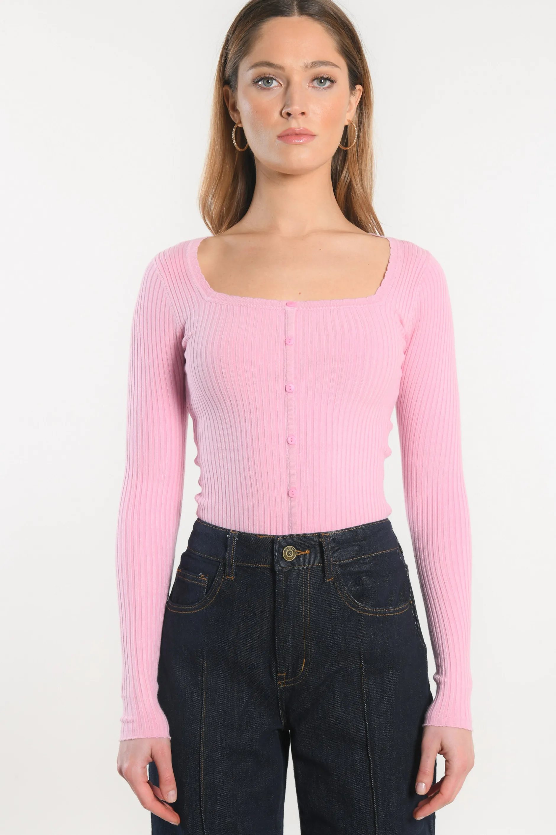 Shop KOOKAÏ PULL COL CARRE - ELISABETH - Rose