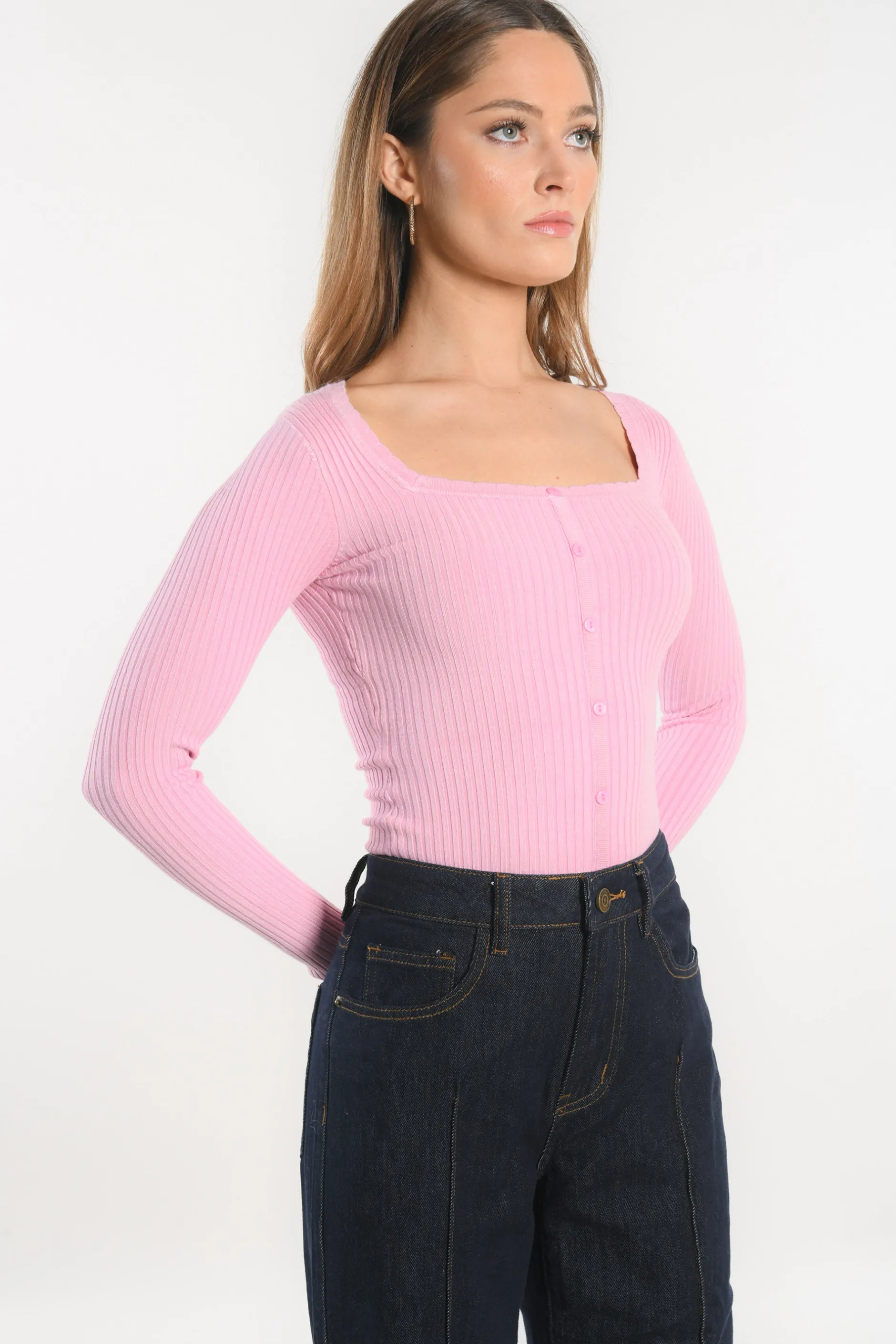 Shop KOOKAÏ PULL COL CARRE - ELISABETH - Rose