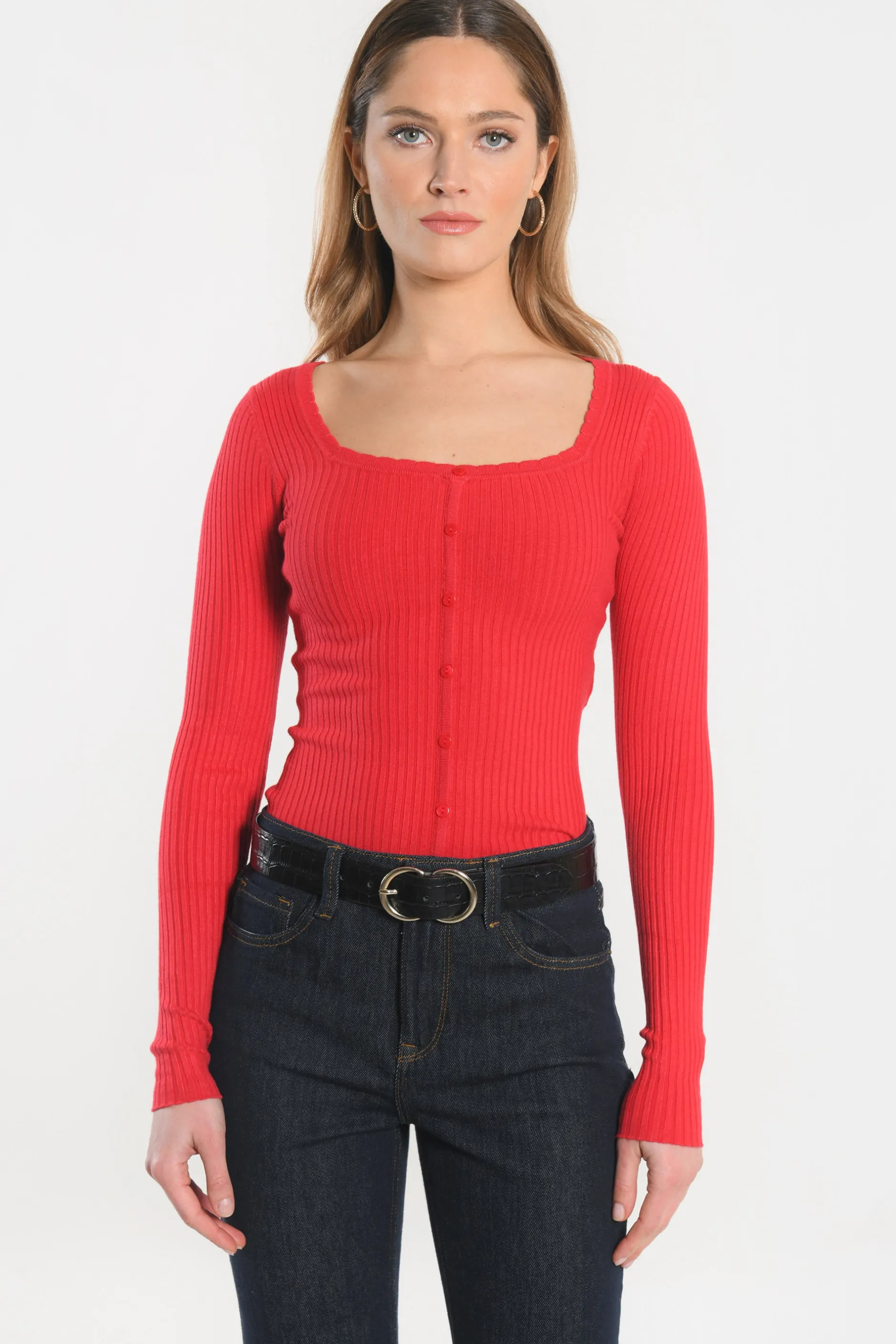 Flash Sale KOOKAÏ PULL COL CARRE - ELISABETH - Rouge