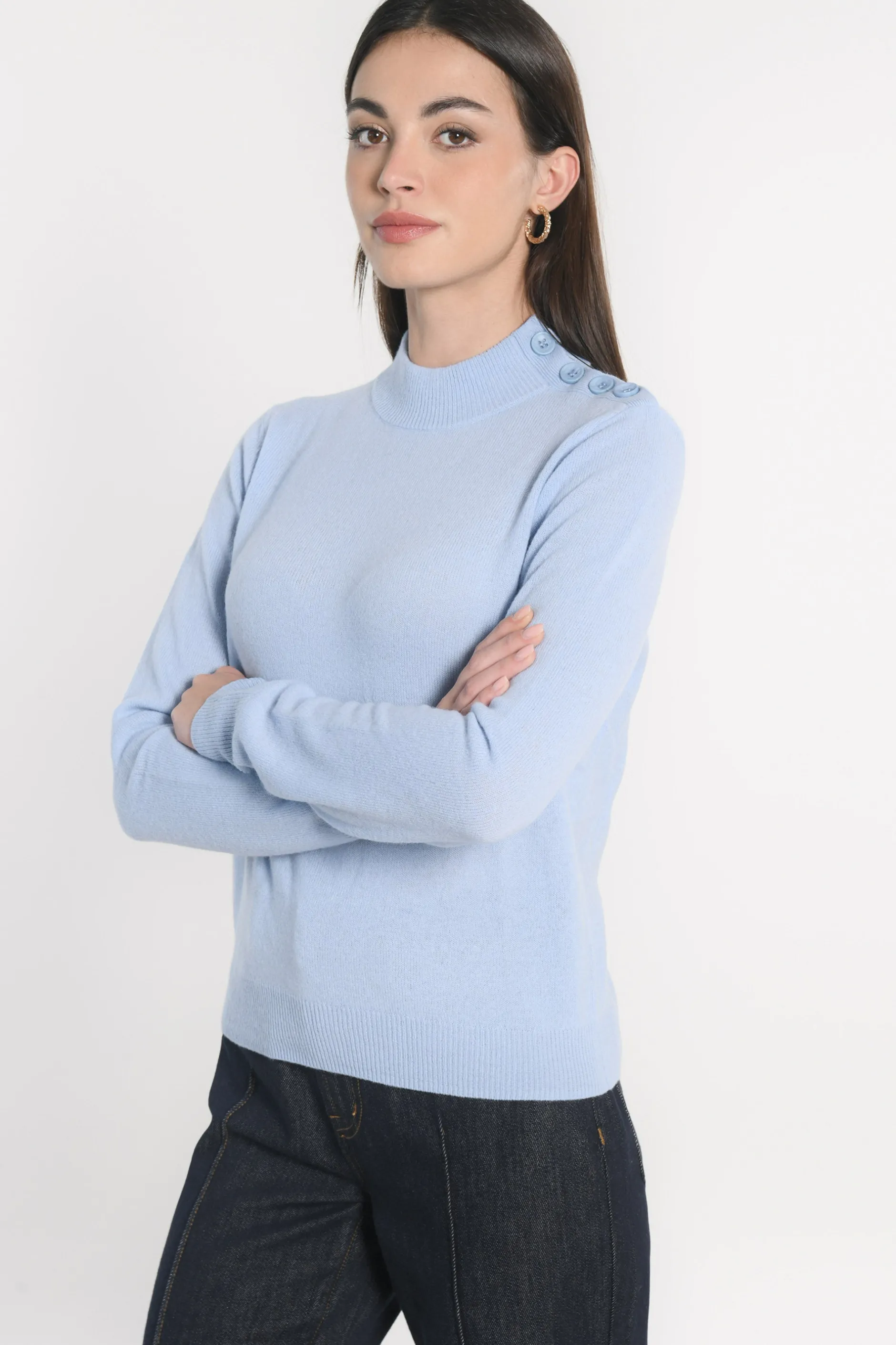 Store KOOKAÏ PULL COL CHEMINÉE ANITA Ciel