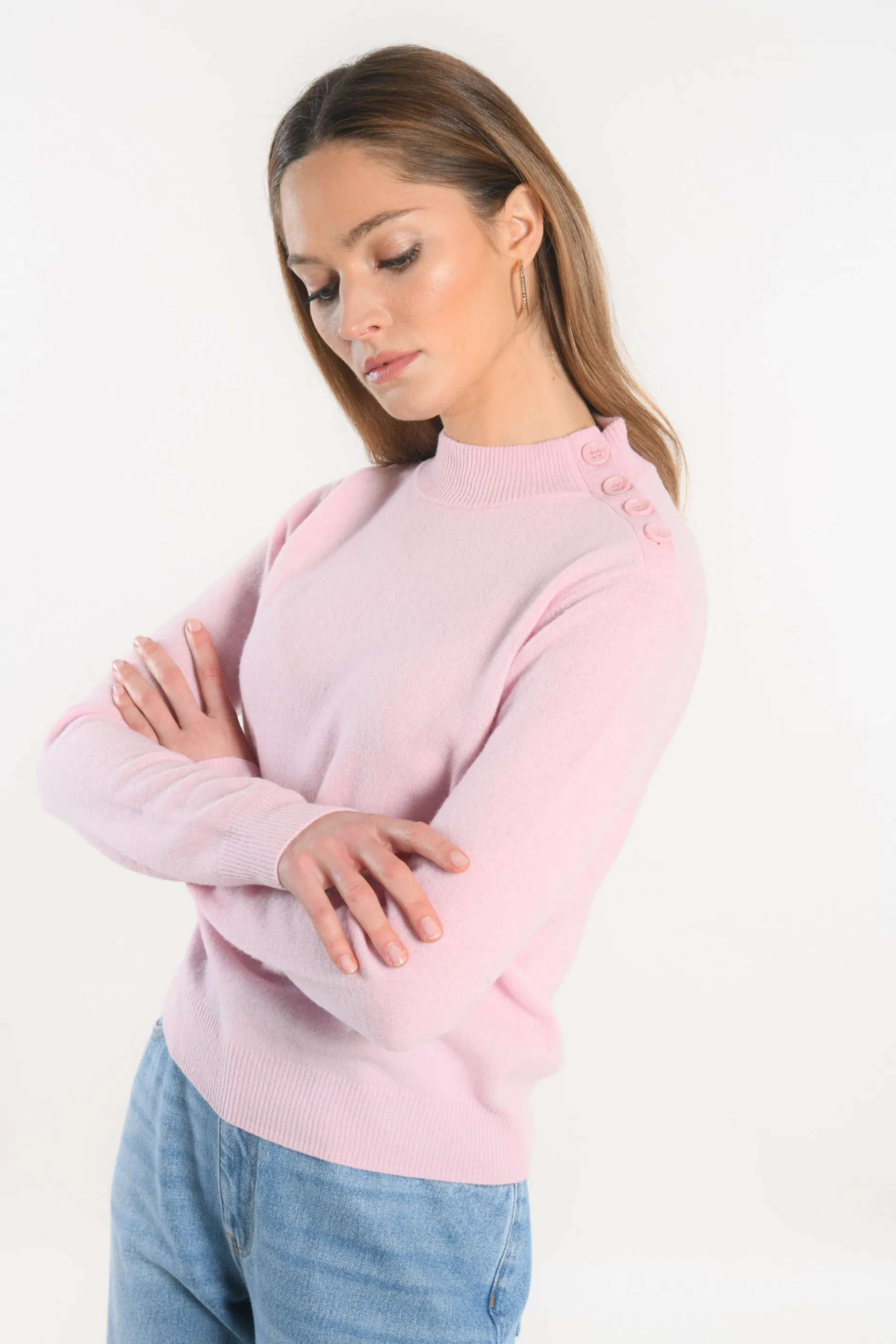 Flash Sale KOOKAÏ PULL COL CHEMINEE - ANITA - ROSE PALE Rosepale
