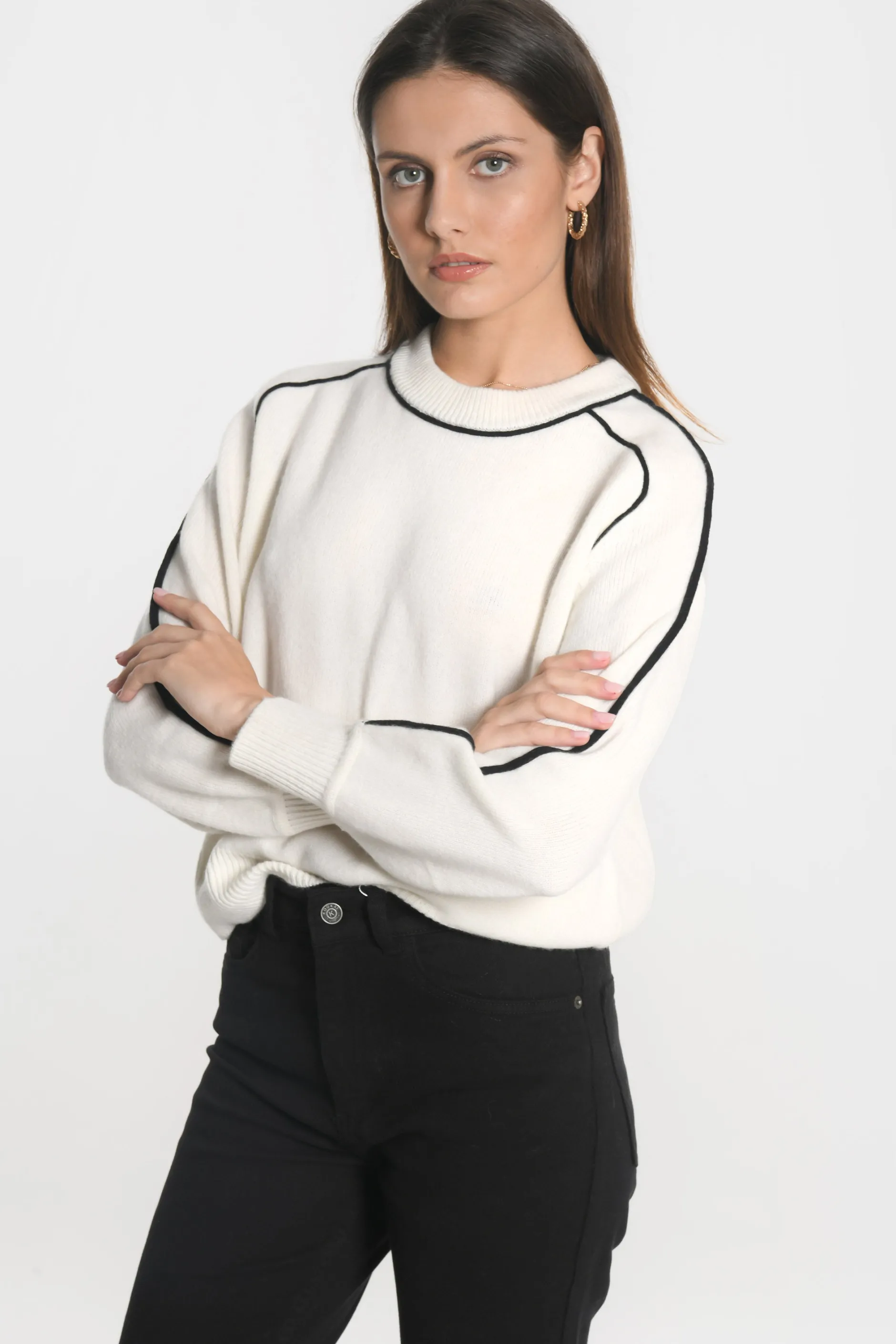 Flash Sale KOOKAÏ PULL COL ROND GABBY ÉCRU/NOIR Ecru/noir