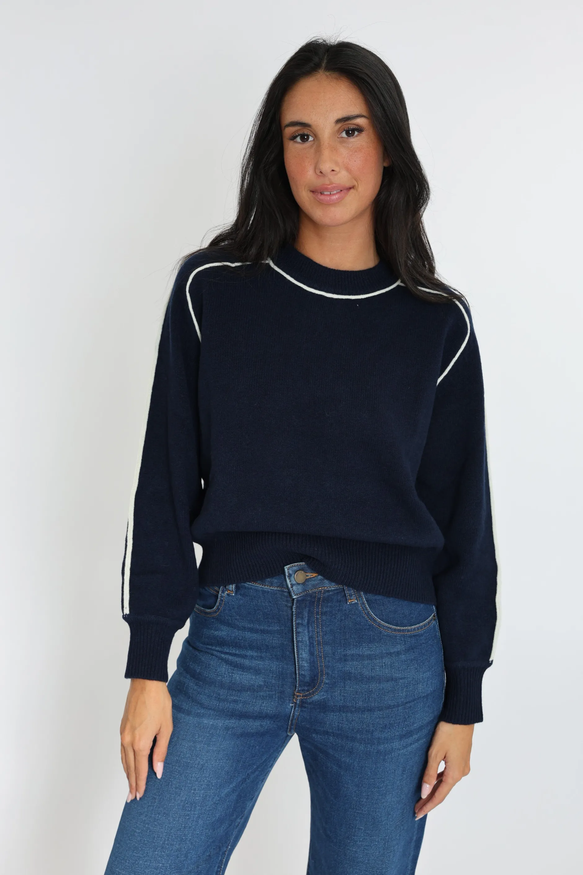 Cheap KOOKAÏ PULL COL ROND GABBY NAVY/ÉCRU Navy/ecru