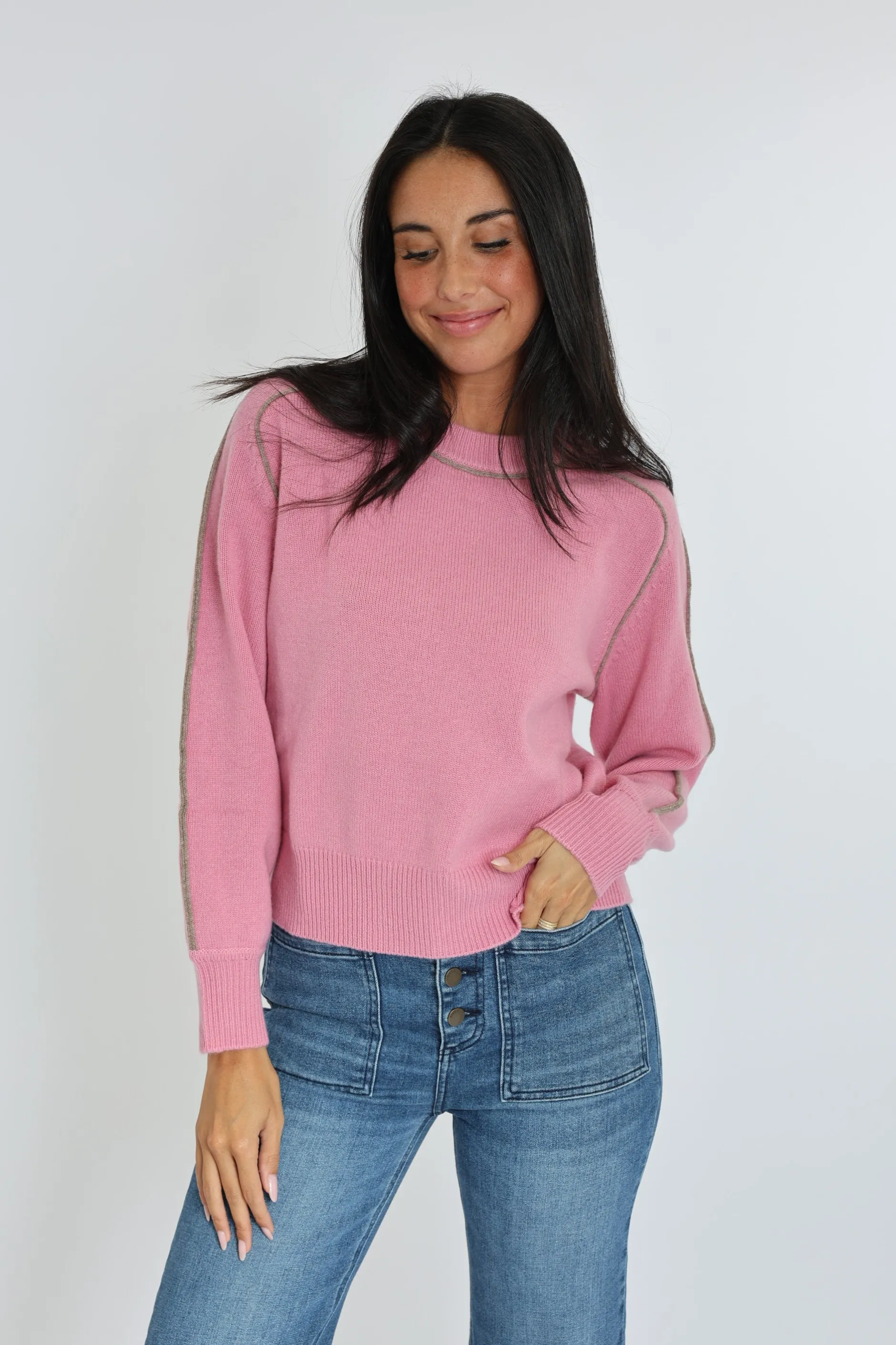 Cheap KOOKAÏ PULL COL ROND GABBY ROSE/BEIGE CHINÉ Rose/beigechine