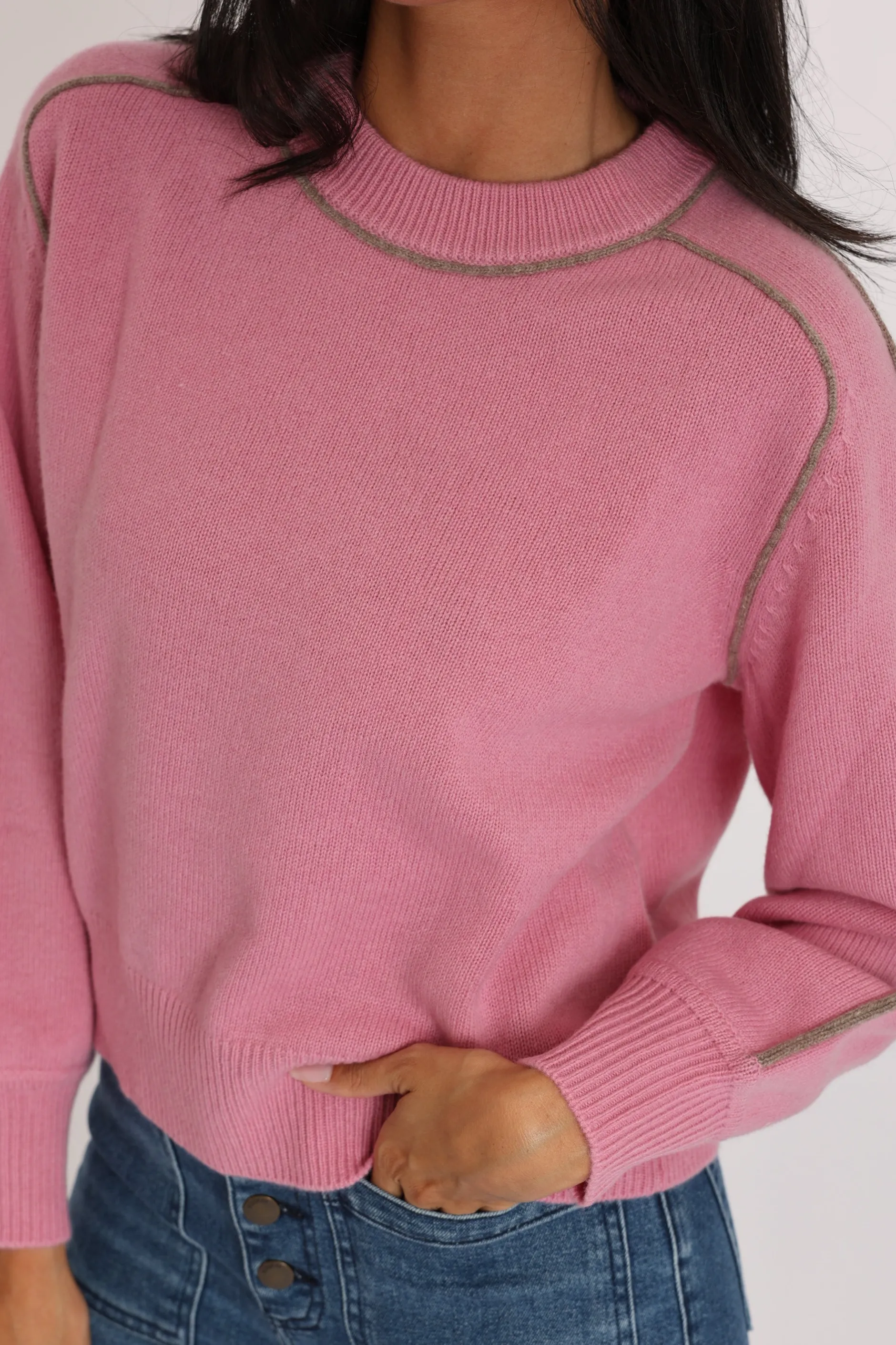Cheap KOOKAÏ PULL COL ROND GABBY ROSE/BEIGE CHINÉ Rose/beigechine