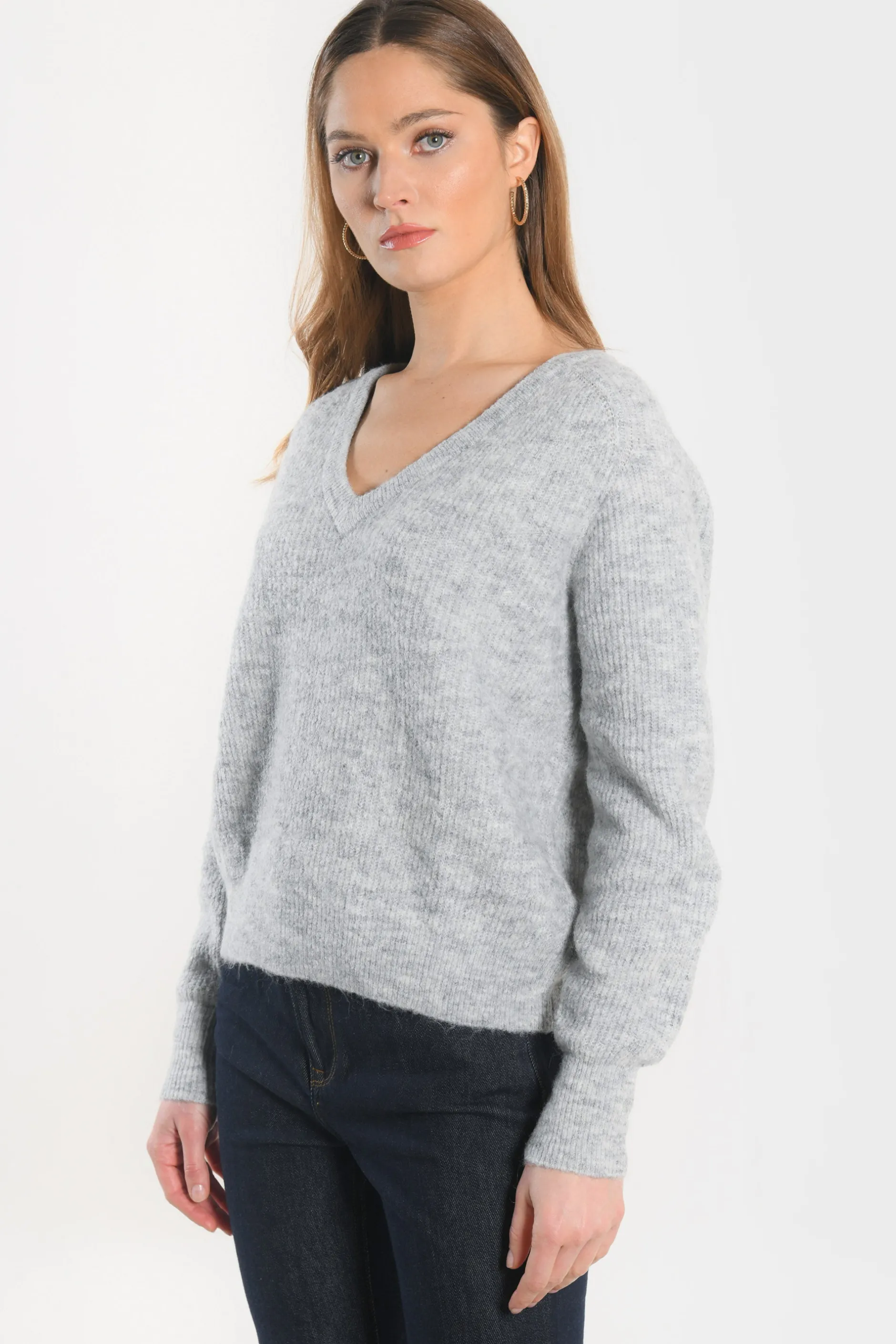 New KOOKAÏ PULL COL V - DANNA - GRIS CHINE Grischine