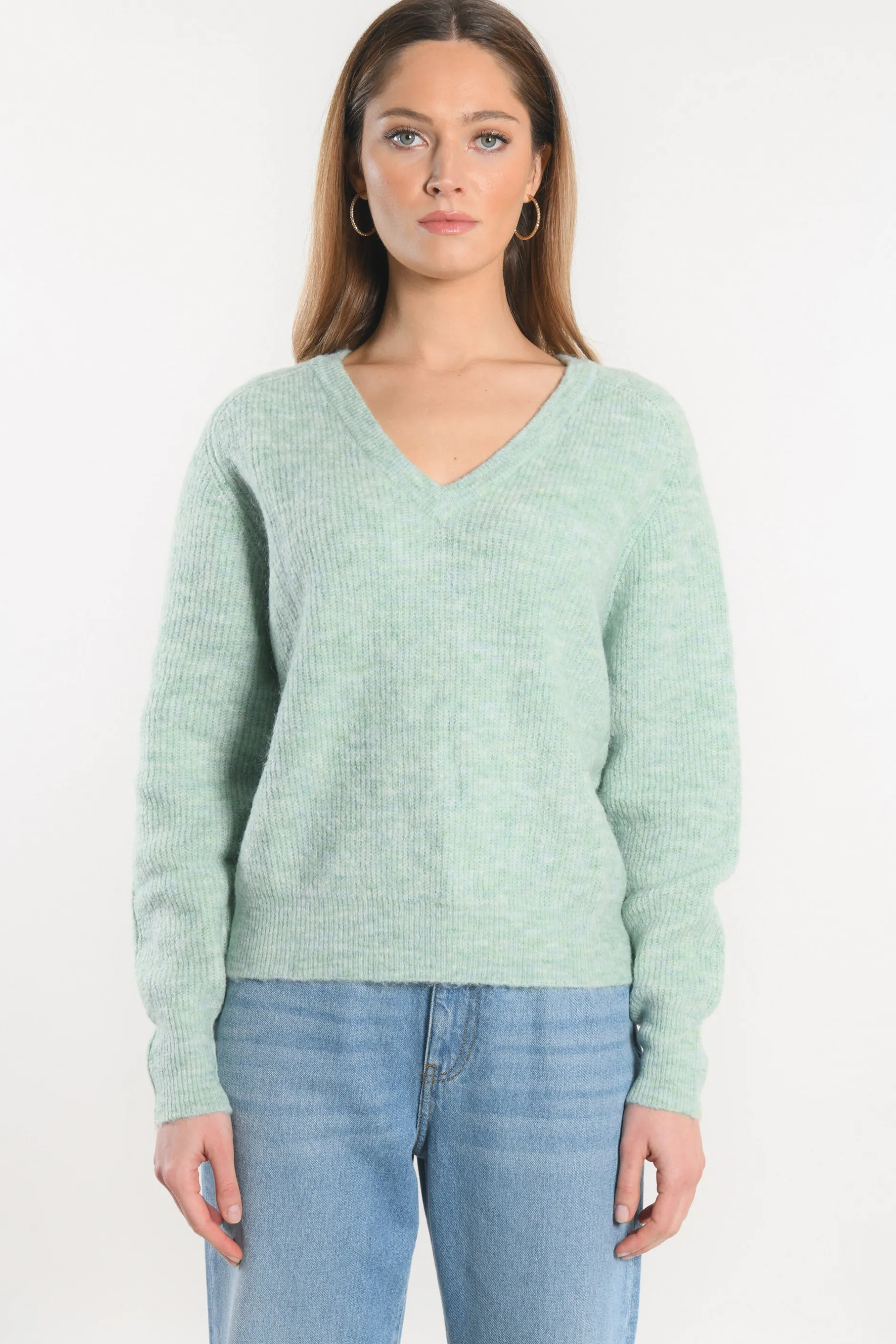 Cheap KOOKAÏ PULL COL V - DANNA - VERT AMANDE Vertamande