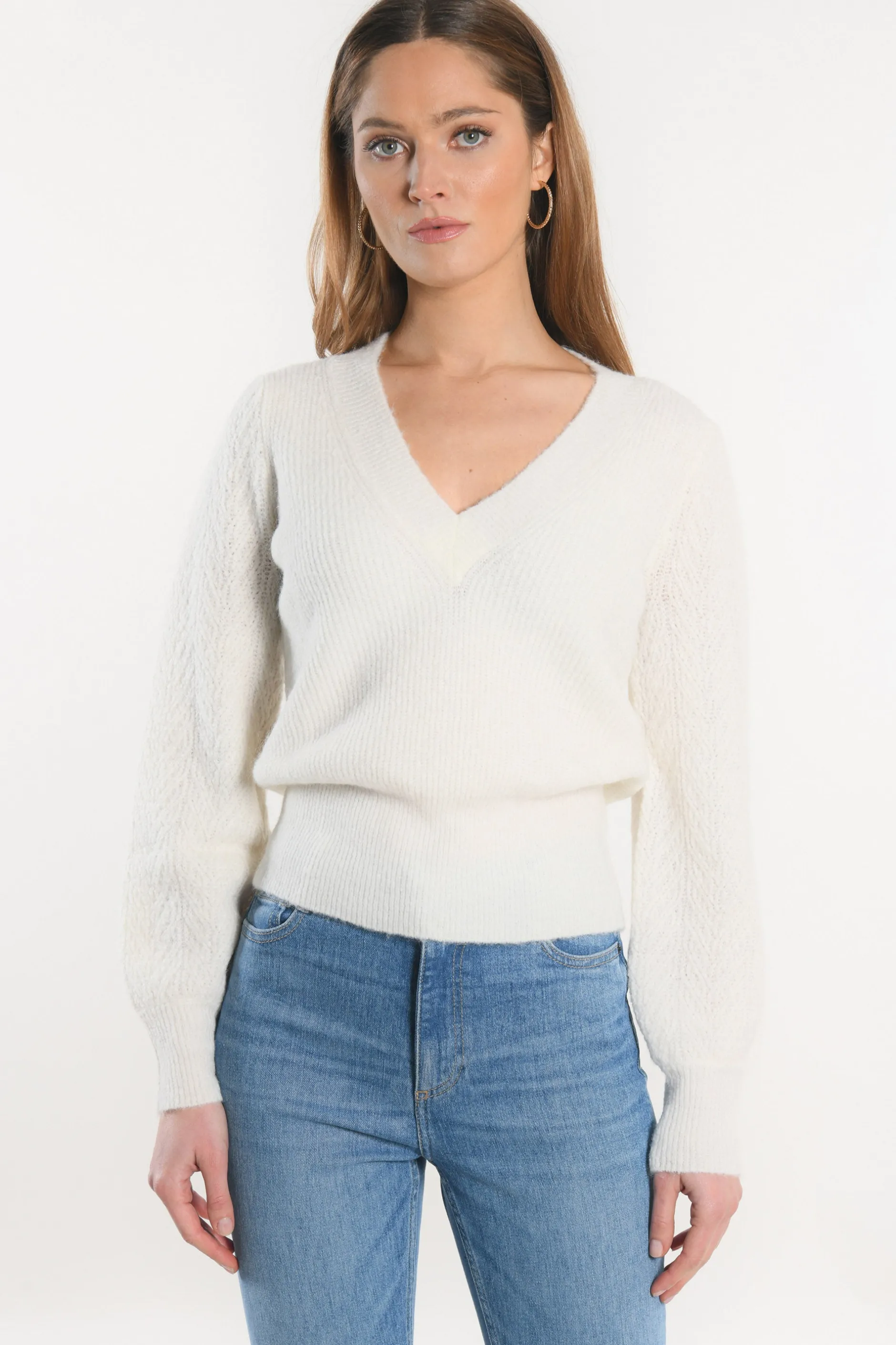 New KOOKAÏ PULL COL V - DAYANA - Ecru