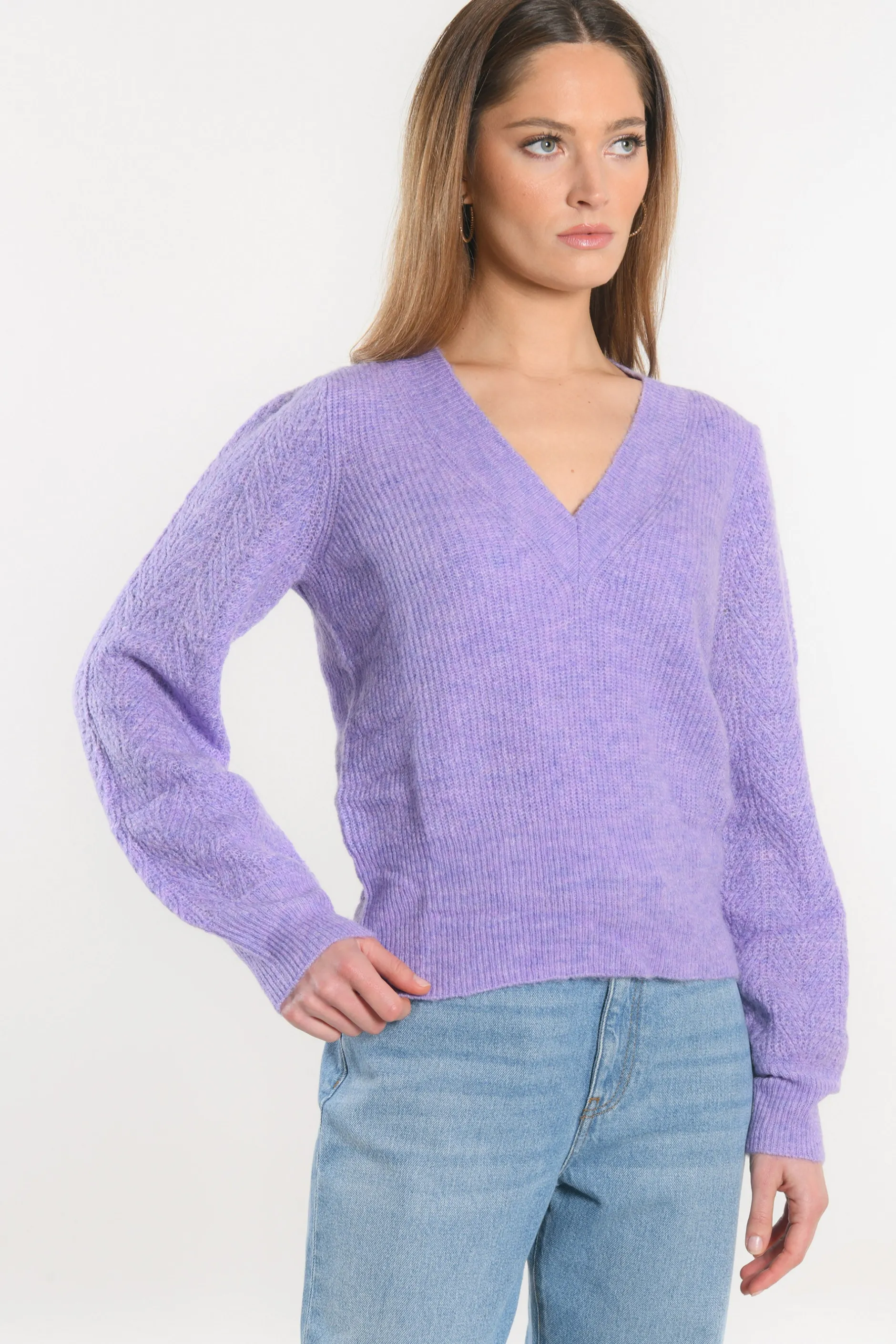 Fashion KOOKAÏ PULL COL V - DAYANA - Lilas