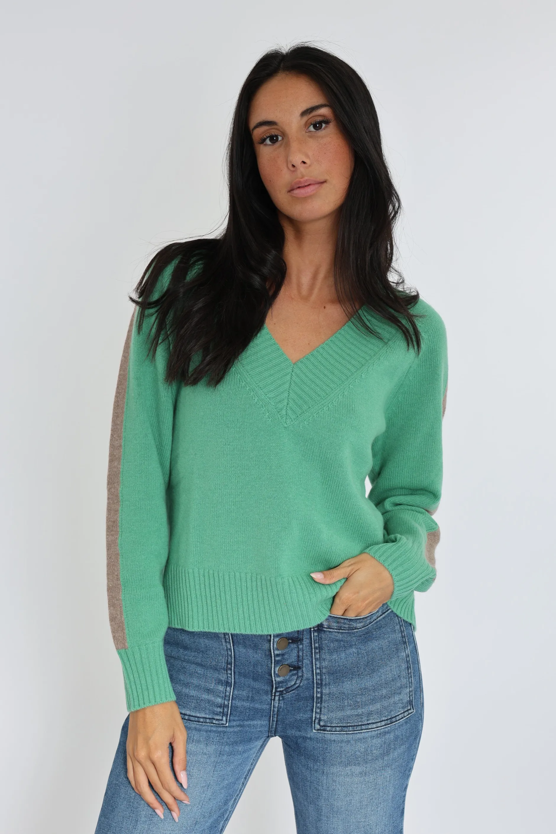 Sale KOOKAÏ PULL COL V ASTRID MINT/BEIGE CHINÉ Mint/beigechine