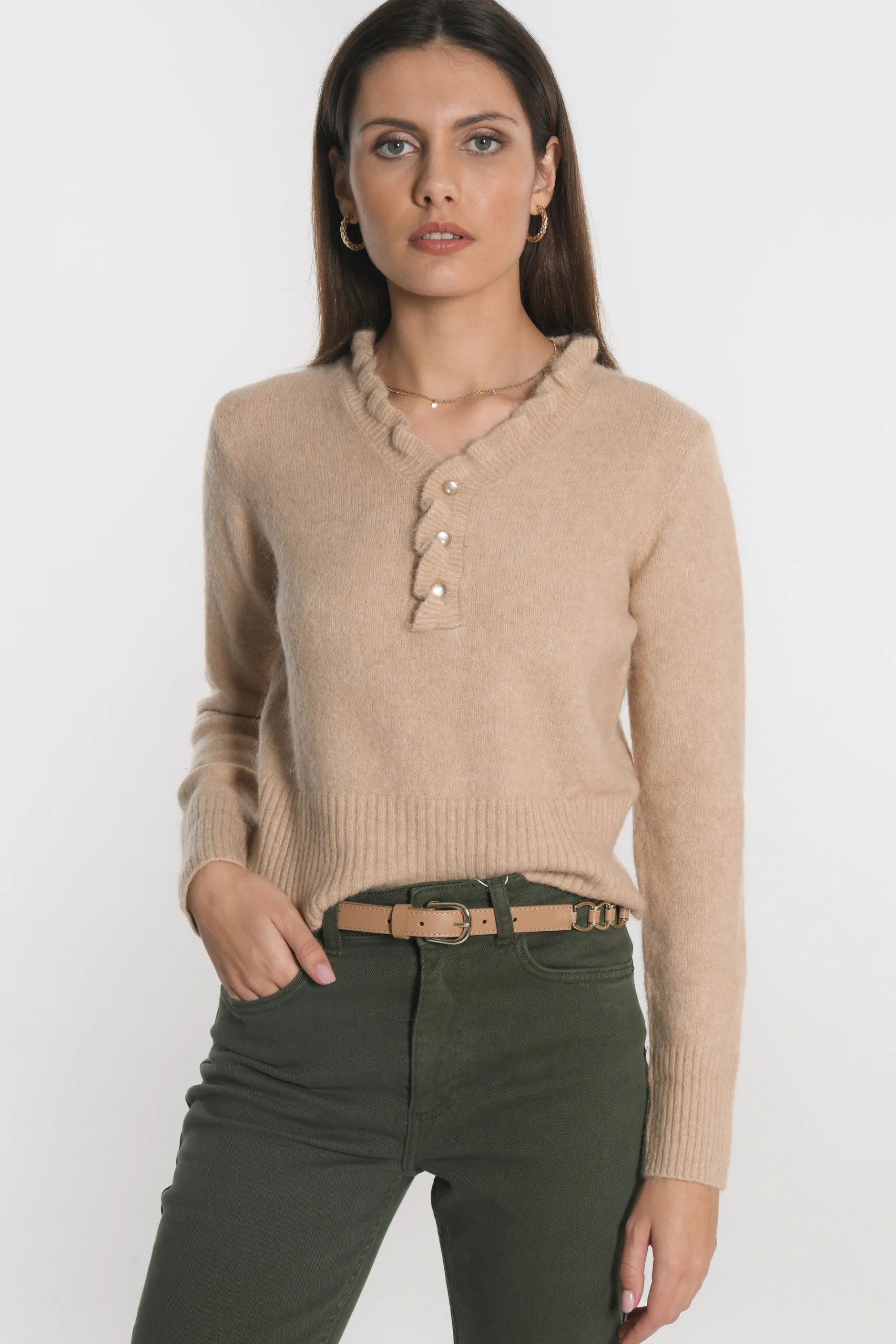 Sale KOOKAÏ PULL COL V SANDRINE Camel