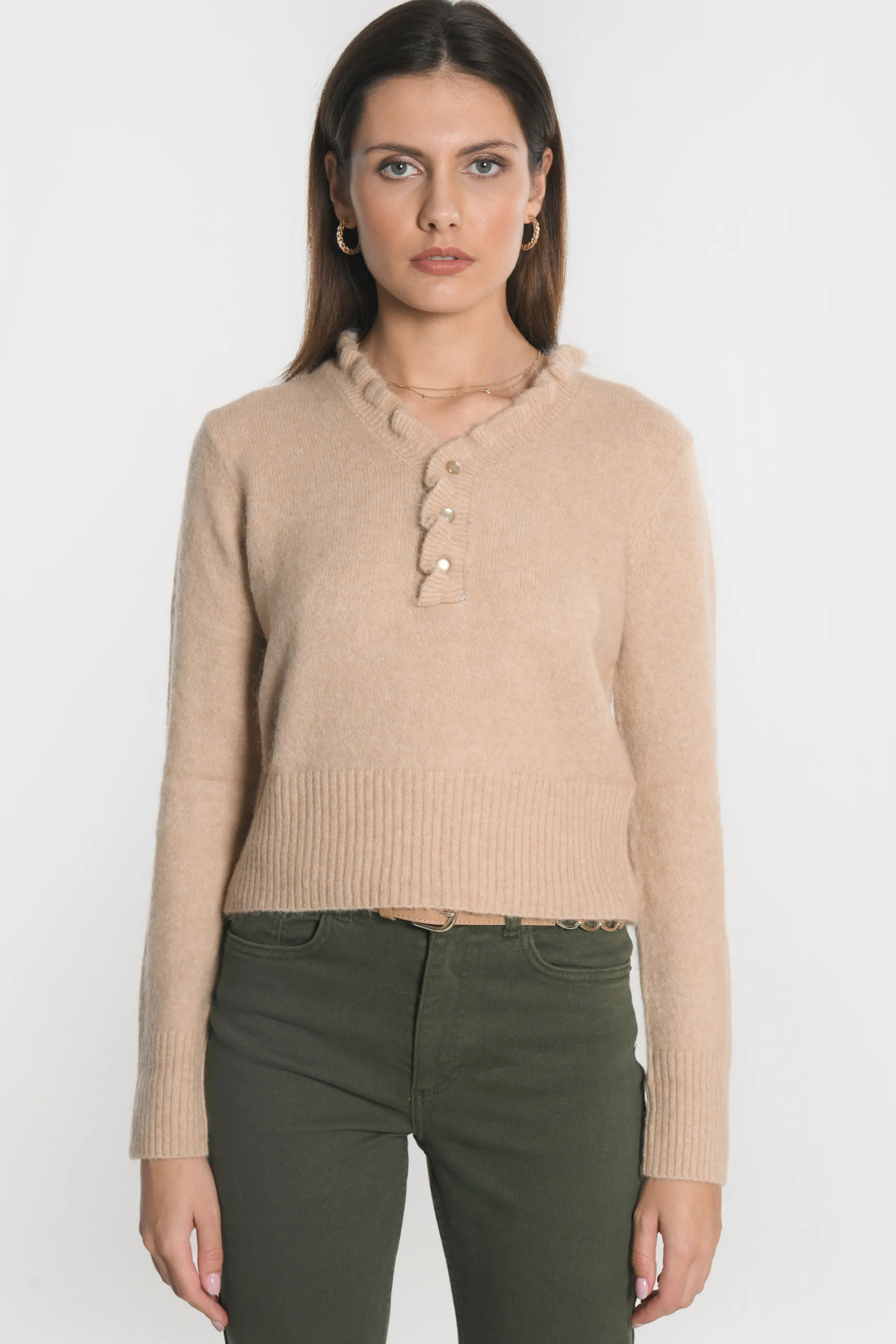 Sale KOOKAÏ PULL COL V SANDRINE Camel