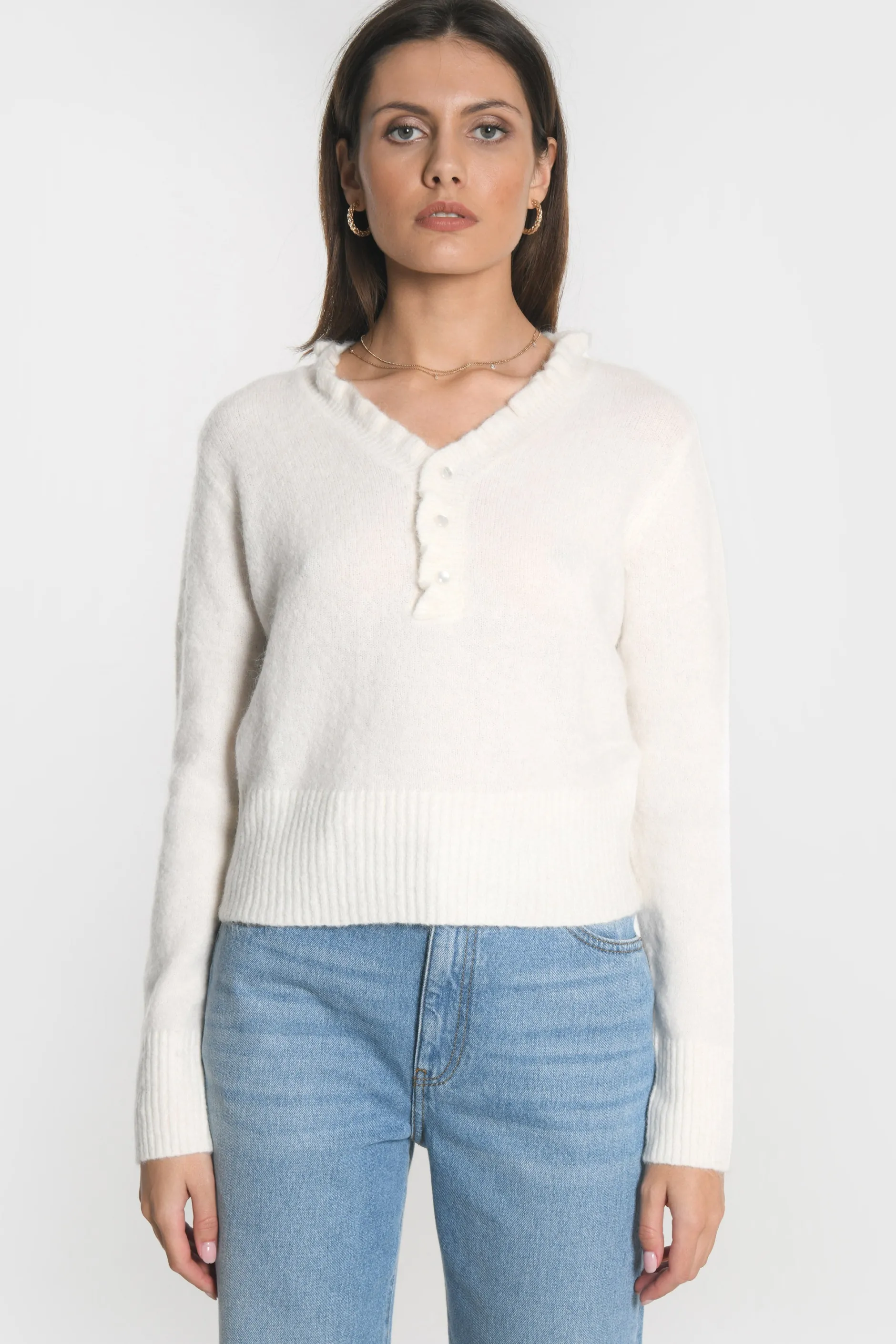 Best Sale KOOKAÏ PULL COL V SANDRINE Ecru