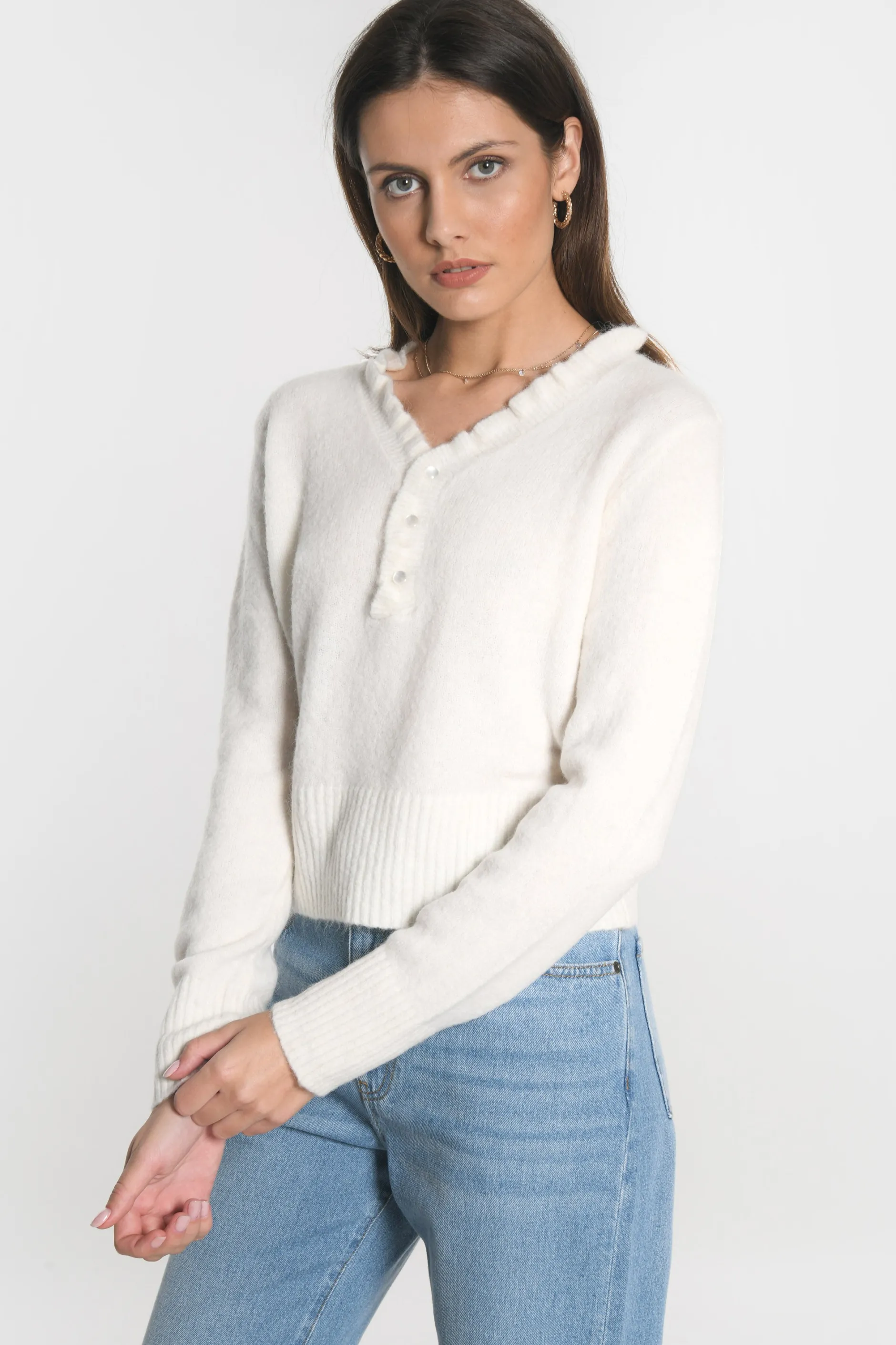 Best Sale KOOKAÏ PULL COL V SANDRINE Ecru