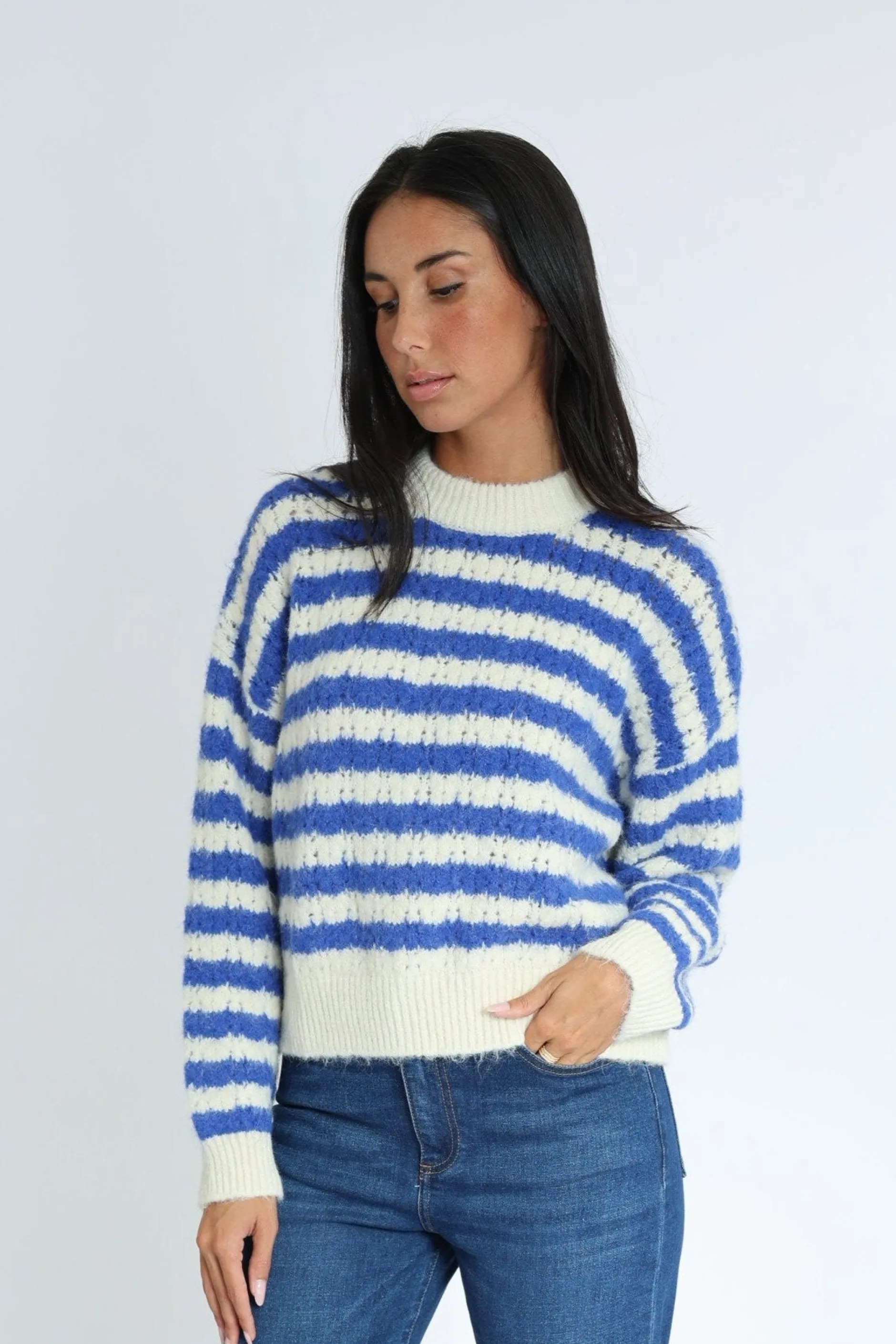 Best Sale KOOKAÏ PULL RAYÉ CENDY ÉCRU/BLEU Ecru/bleu