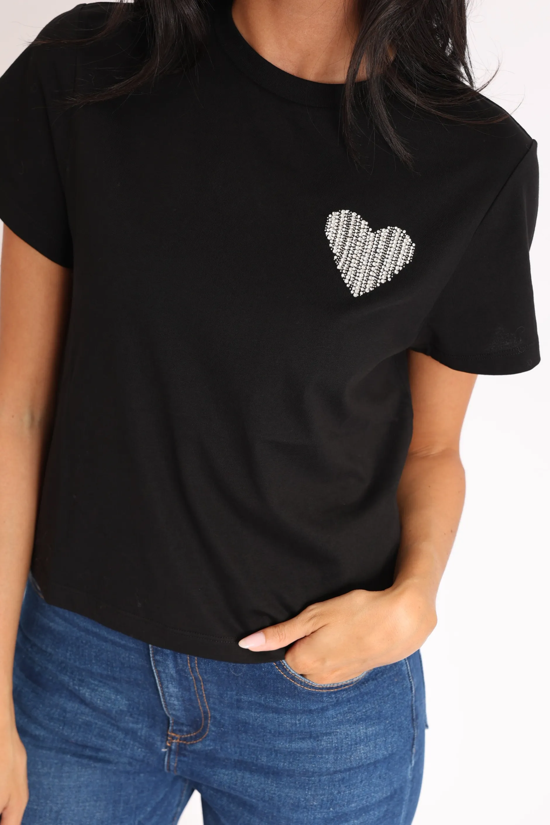 New KOOKAÏ T-SHIRT CŒR STRASS LUNA Noir