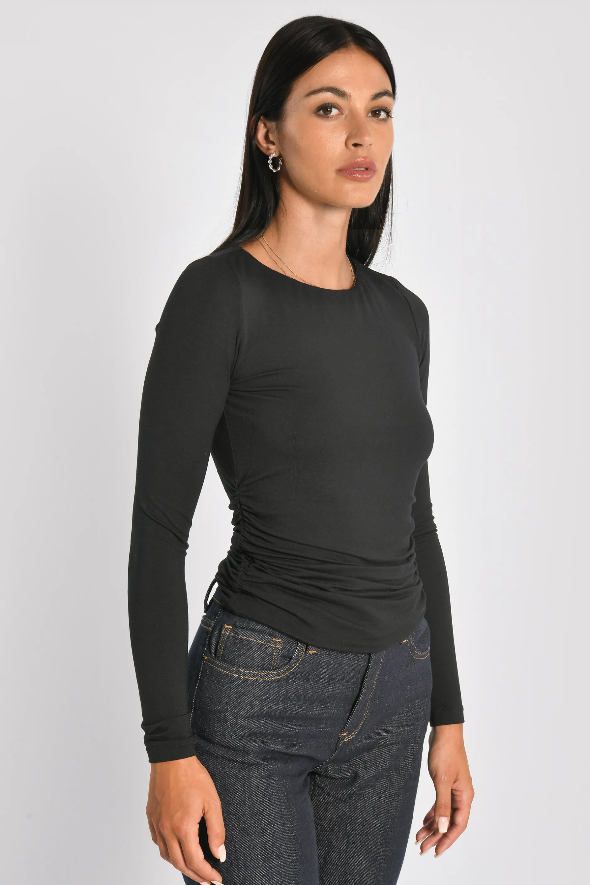 Outlet KOOKAÏ T-SHIRT DRAPÉ COTES SIA Noir