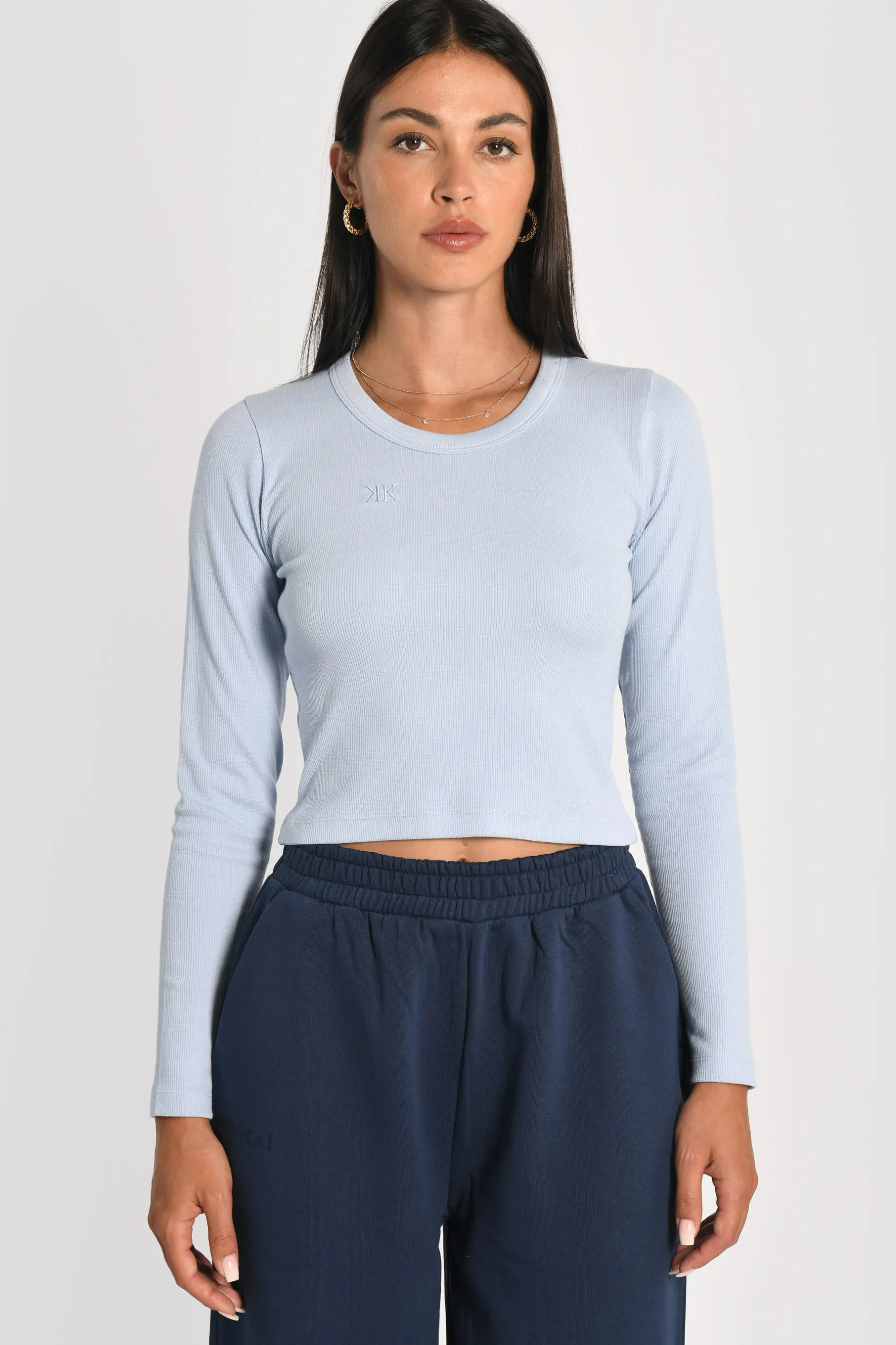 Discount KOOKAÏ T-SHIRT FINES COTES COL ROND JANETTE Ciel