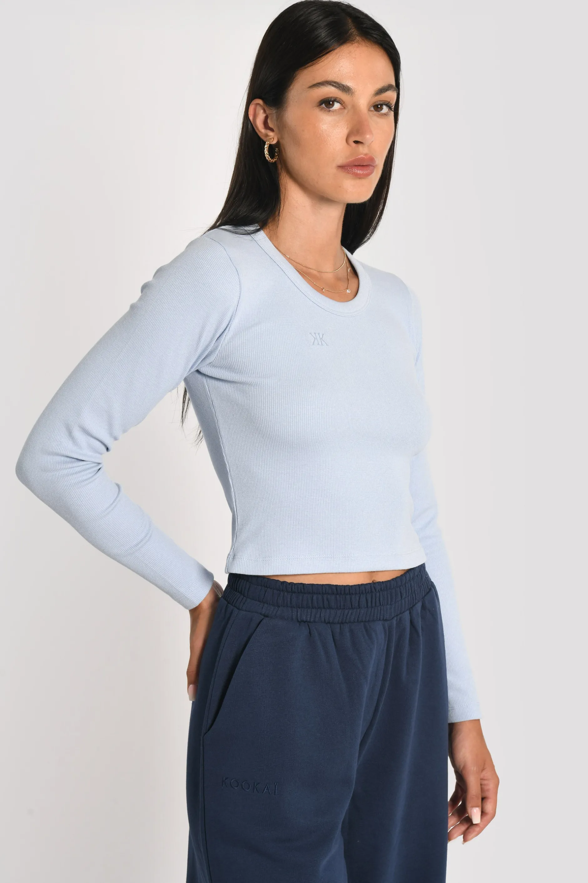 Discount KOOKAÏ T-SHIRT FINES COTES COL ROND JANETTE Ciel