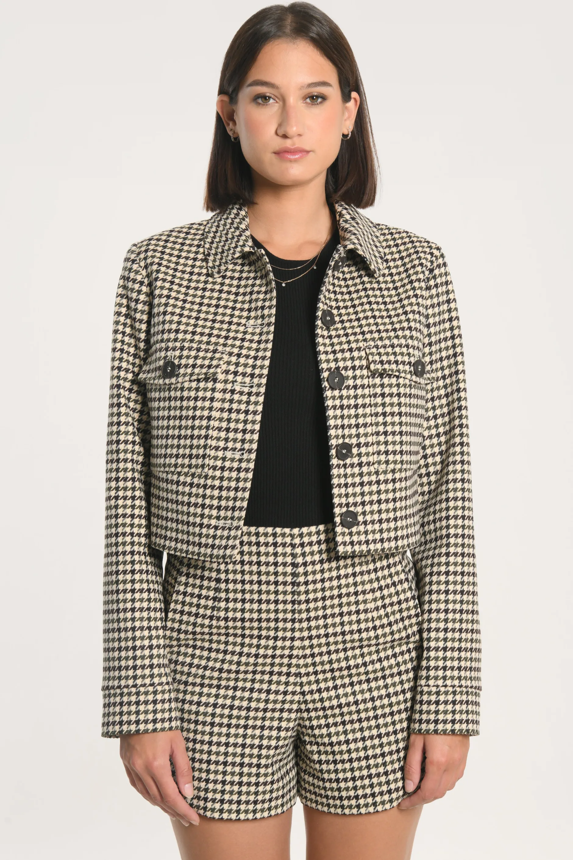 Fashion KOOKAÏ VESTE MARVIN PIED DE POULE Kaki